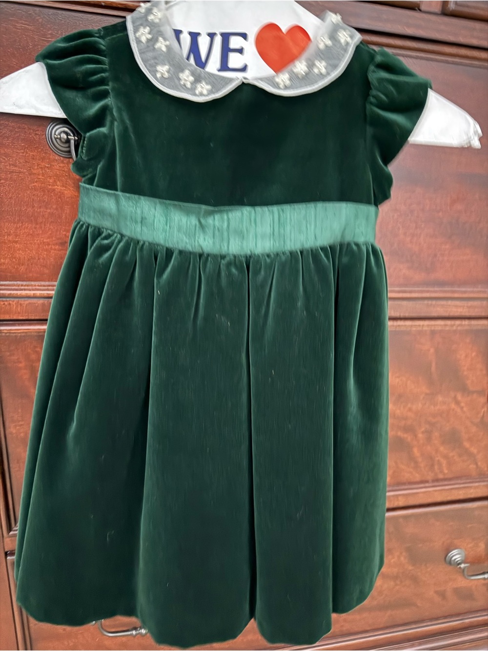 Florence Eiseman Dark Green Velvet Dress with White Peter Pan Collar
